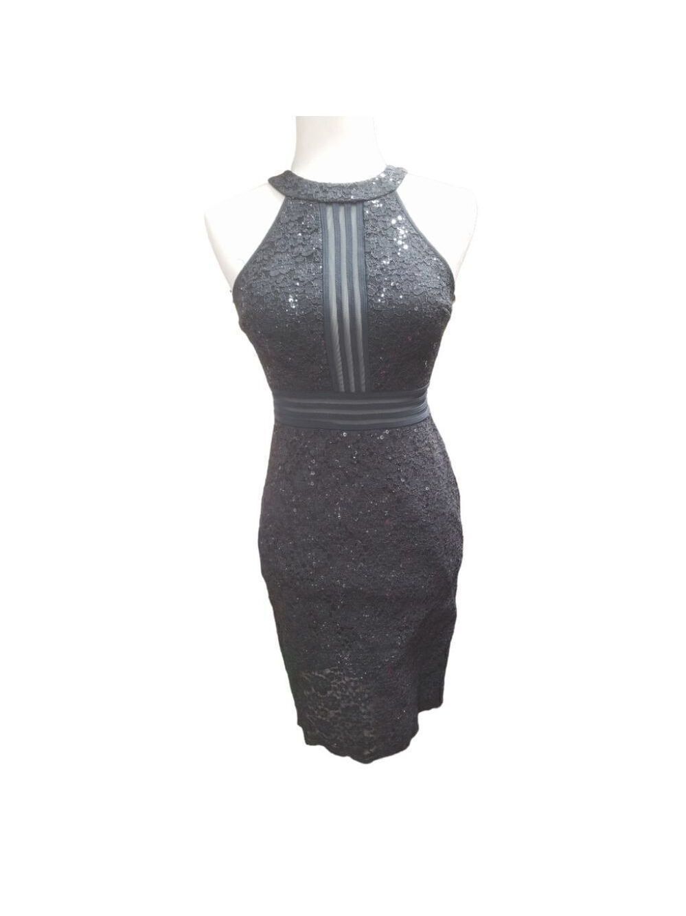 Nightway Halter A-Line Silhoutte Dress Black/Gray EUC SZ 4